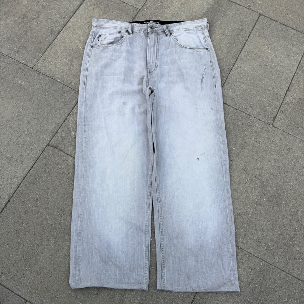 Ecko Unltd Mens Baggy Fit Grey Denim Jeans Light Wash Y2K Streetwear 34x27